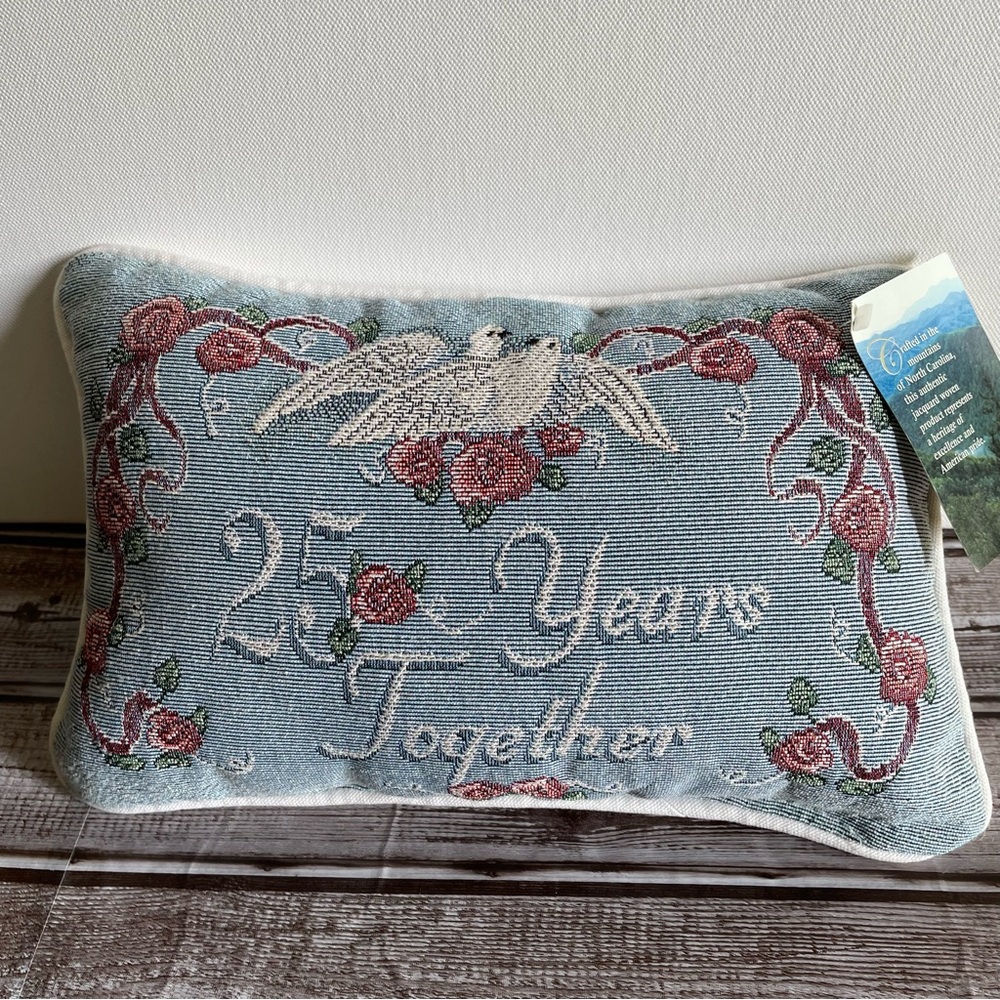 Manual Woodworkers Weavers throw pillow 25th Anniversary tapestry dove gift nwt
